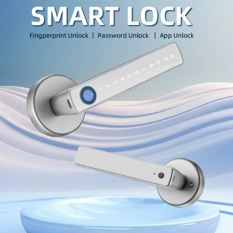 Smart Door Lock Handle – Fingerprint, Key Card, Digital Keypad & Key Entry Electronic Lock