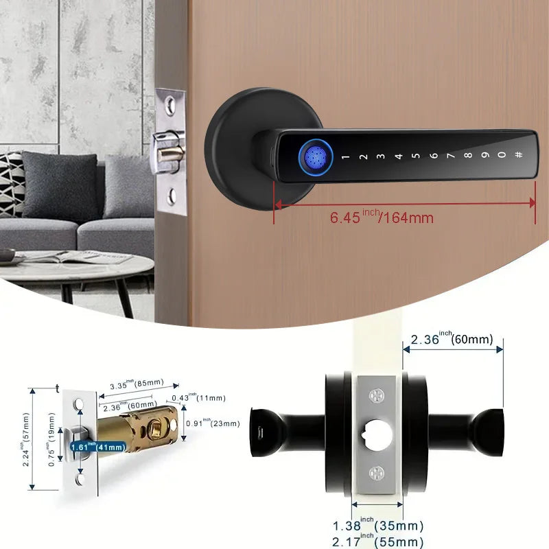 Smart Door Lock Handle – Fingerprint, Key Card, Digital Keypad & Key Entry Electronic Lock