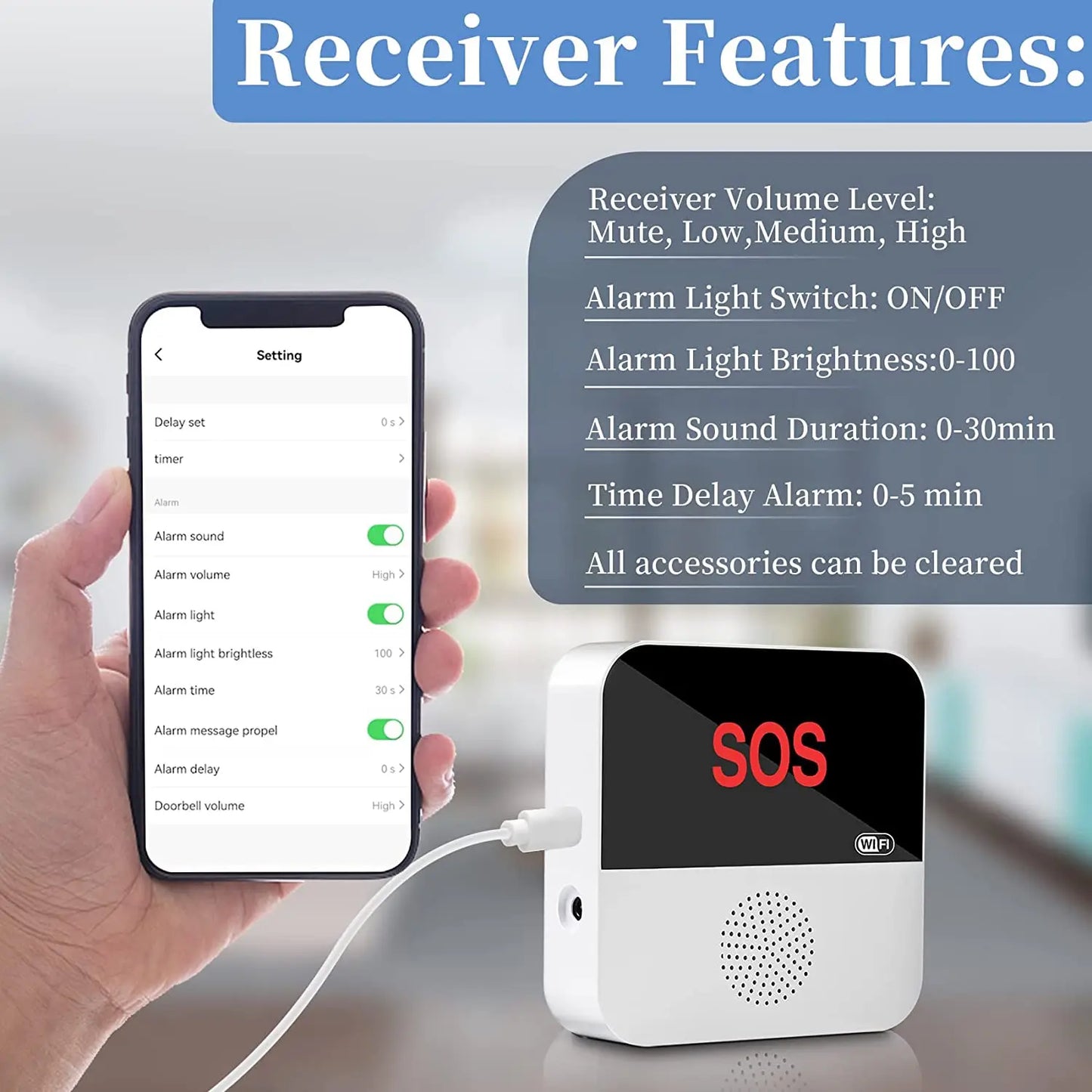 Tuya Smart WiFi Caregiver Pager – SOS Call Button Emergency Medical Alert System for Seniors and Patients