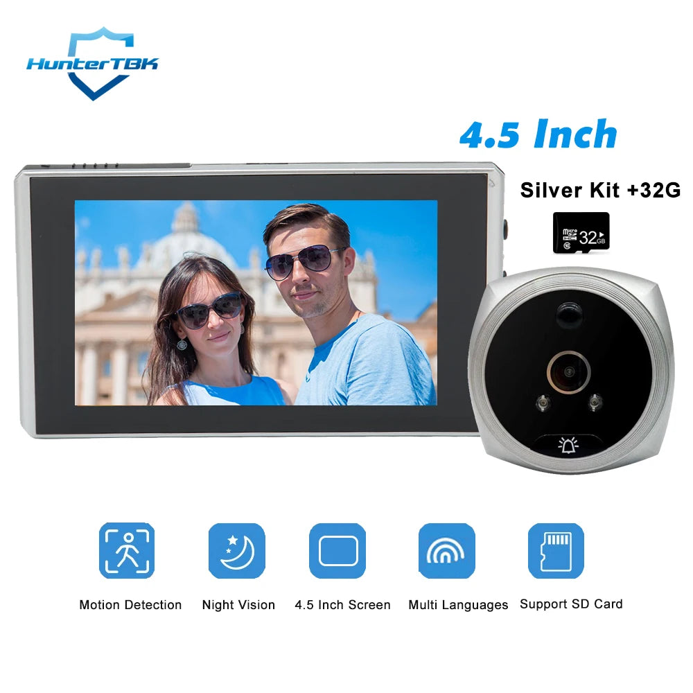 4.5 Inch 1080P Digital Door Viewer – Smart Peephole Camera with PIR Motion Detection & Night Vision