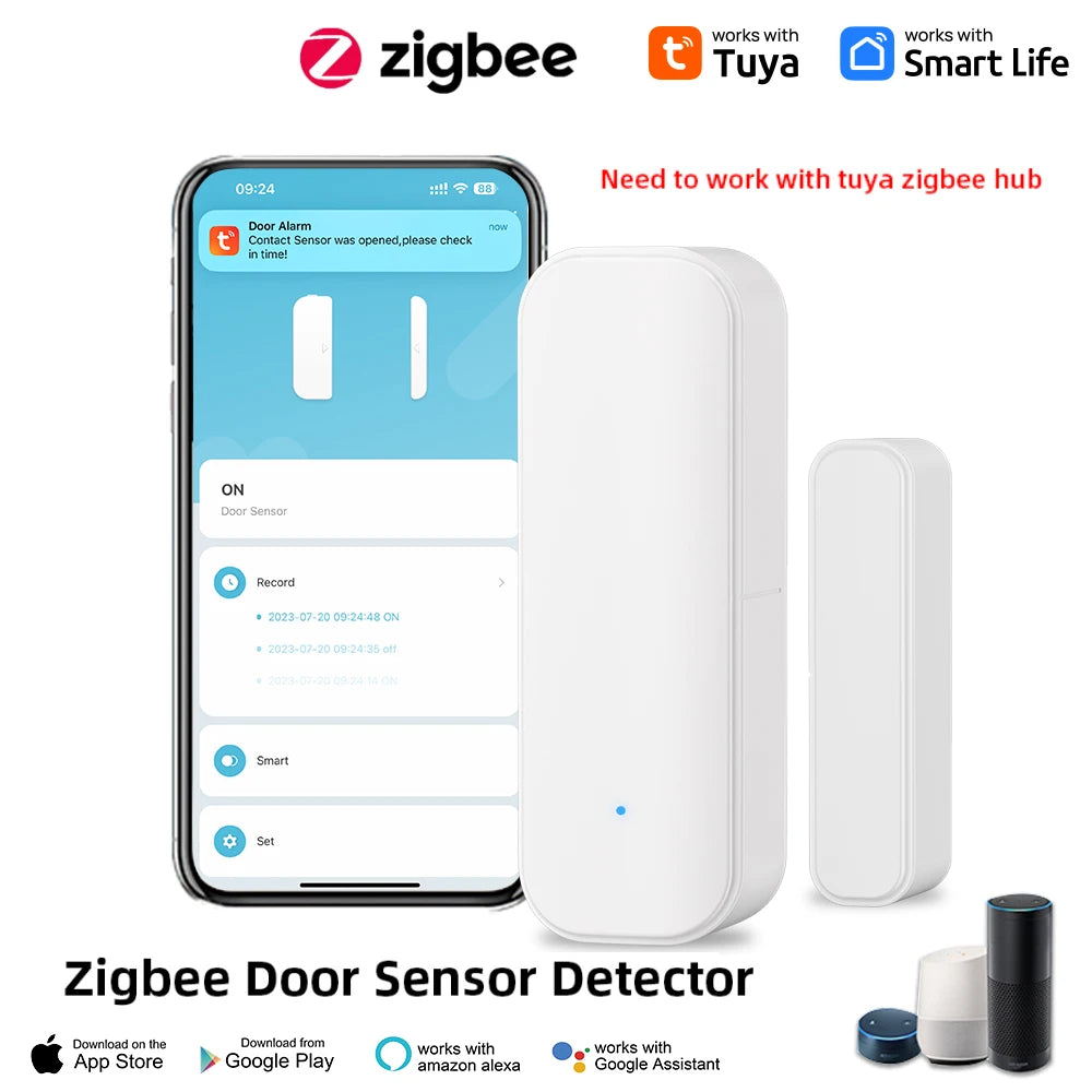 Tuya Zigbee Door and Window Magnetic Sensor – Wireless Home Security Detector (Requires Tuya Zigbee Gateway Hub)