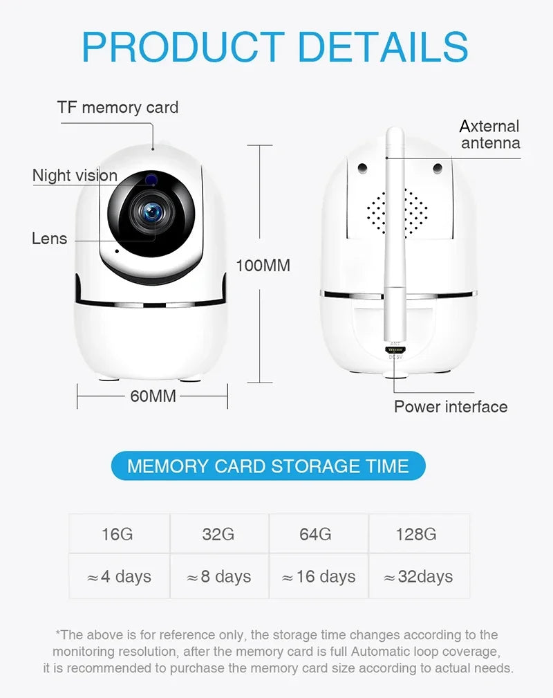 1080P HD Smart Home Security Camera – Auto-Tracking Wireless Surveillance with Night Vision