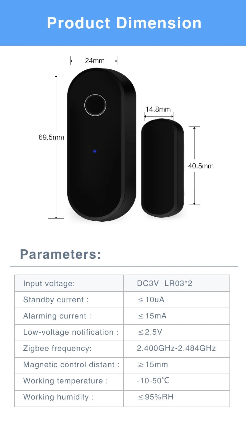 Tuya Smart Zigbee Door and Window Sensor – Open/Close Detector for Smart Home Security Systems