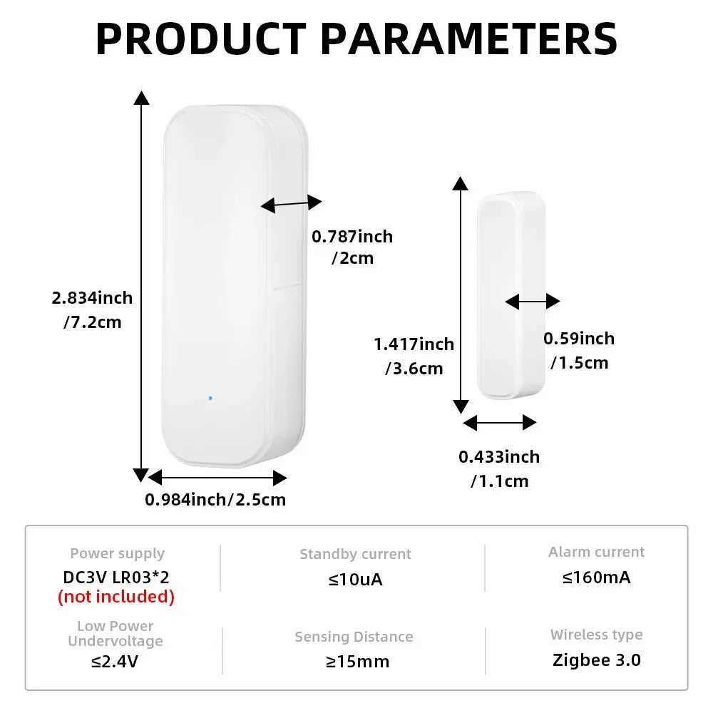 Tuya Zigbee Door and Window Magnetic Sensor – Wireless Home Security Detector (Requires Tuya Zigbee Gateway Hub)