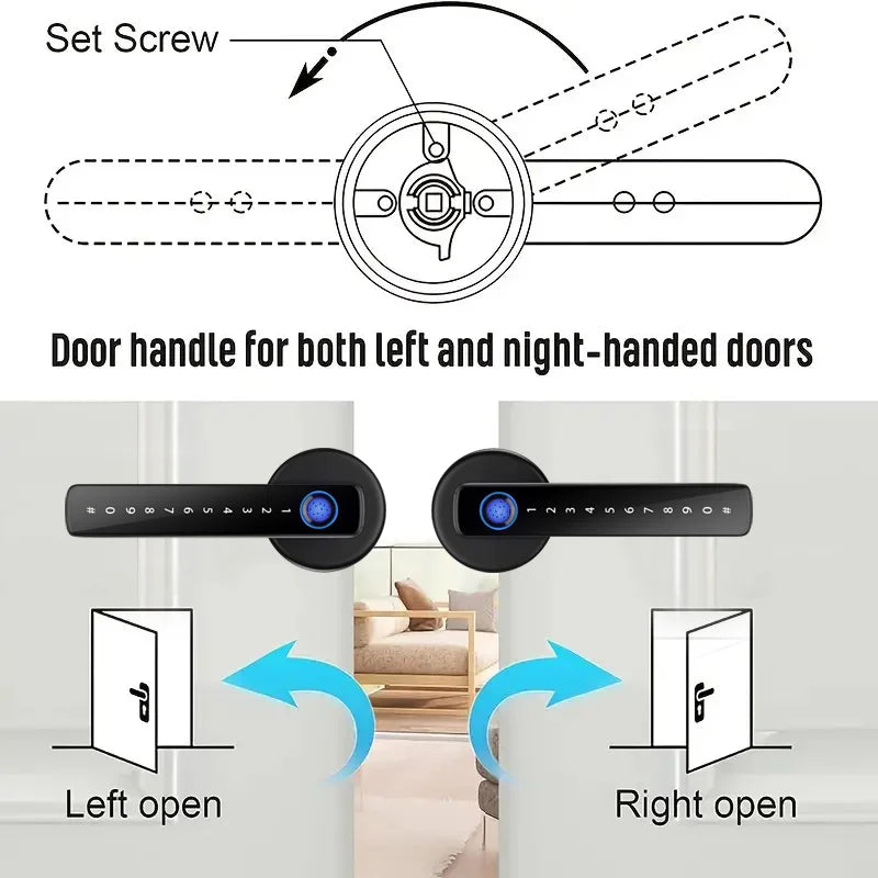 Smart Door Lock Handle – Fingerprint, Key Card, Digital Keypad & Key Entry Electronic Lock